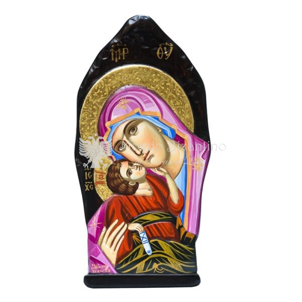 icona madonna della tenerezza dipinta a mano a rilievo tronco