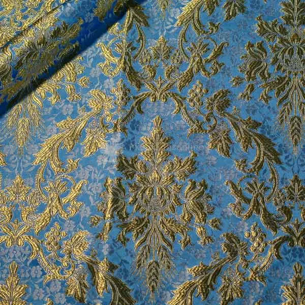 tessuto damascato I 06 102 azzurro ricamo oro