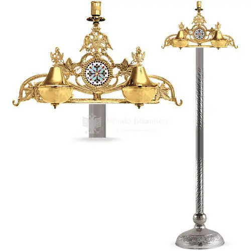 Base per incensiere in metallo dorato argentato e smalti size 43x30x135 cod 105 870