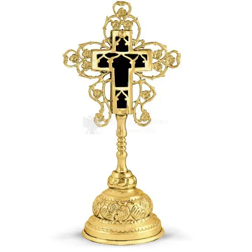 Croce benedizionale in metallo dorato con basamento size 10x7x20 cod 71 654