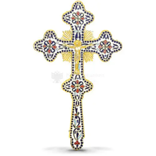 Croce benedizionale in metallo dorato con smalti size 17x2x29 cod70 644