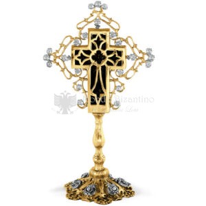 Croce benedizionale in metallo dorato e argentato con basamento size 17x10x27 cod 71 652