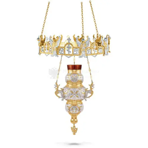 Lampada pensile in metallo dorato e argentato size 35x35x76 cod 58 502