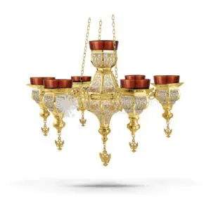 Lampada pensile multipla in metallo dorato e argentato size 50x50x34 cod 60 527