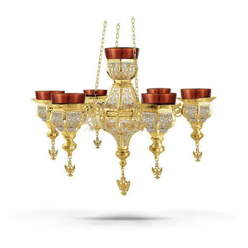 Lampada pensile multipla in metallo dorato e argentato size 50x50x34 cod 60 527
