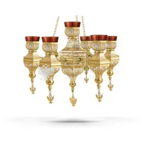 Lampada pensile multipla in metallo dorato e argentato size 50x50x35 cod 60 524