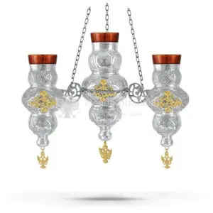 Lampada pensile multipla in metallo dorato e argentato size 50x50x40 cod 59 516