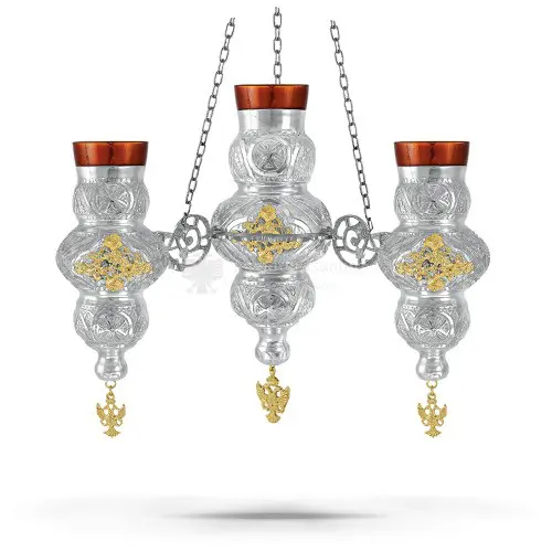 Lampada pensile multipla in metallo dorato e argentato size 50x50x40 cod 59 516