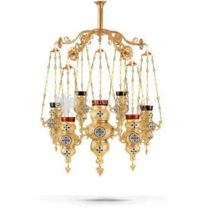 Lampada pensile multipla in metallo dorato e smalti size 50x50x34 cod 59 515