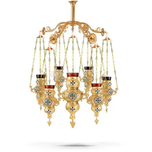 Lampada pensile multipla in metallo dorato e smalti size 50x50x34 cod 59 515