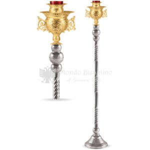 Lampada per Santissimo in metallo argentato e dorato size 25x25x136 cod 106 884