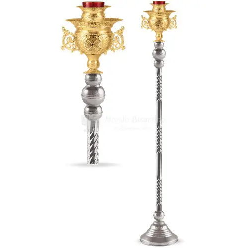 Lampada per Santissimo in metallo argentato e dorato size 25x25x136 cod 106 884