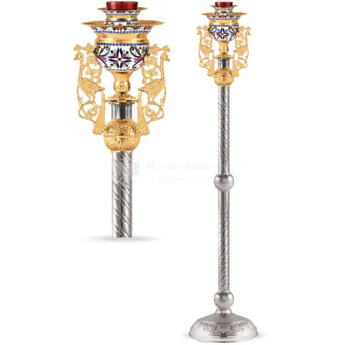 Lampada per Santissimo in metallo argentato e dorato size 30x30x136 cod 106 878