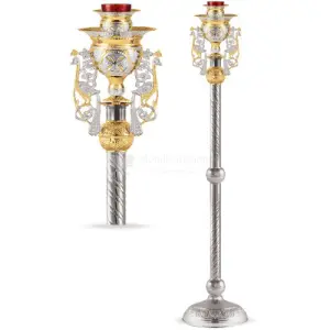 Lampada per Santissimo in metallo argentato e dorato size 30x30x137 cod 106 882
