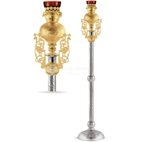 Lampada per Santissimo in metallo argentato e dorato size 30x30x140 cod 106 886