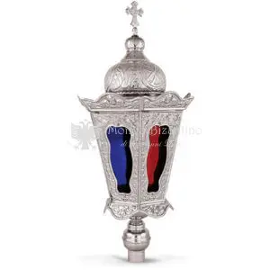 Lampada processionale in metallo argentato size 25x25x58 cod 75 684