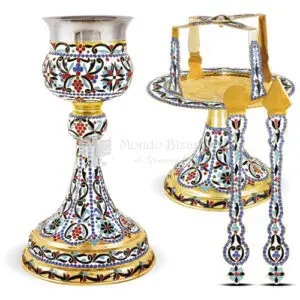 Set calice patena in metallo dorato e smalti size 18x18x32 cod 12 92