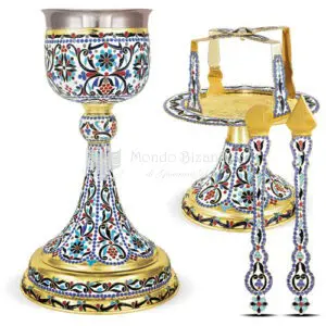 Set calice patena in metallo dorato e smalti size 19x19x34 cod 12 91