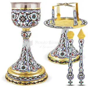 Set calice patena in metallo dorato e smalti size 21x21x36 cod 12 90