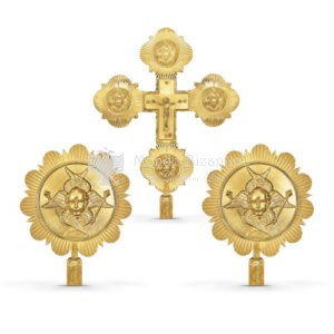 Set croce processionale e cherubini in metallo dorato size 30x43 24x33 cod 32 263