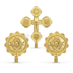 Set croce processionale e cherubini in metallo dorato size 30x43 24x33 cod 32 263