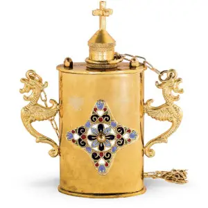 Vaso per olio santo in metallo dorato e smalto size 13x5x15 cod 67 615