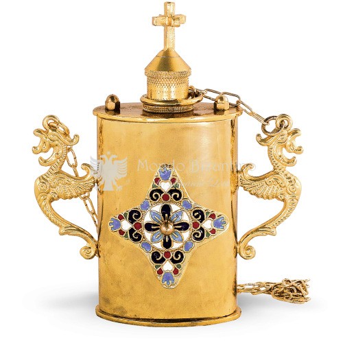 Vaso per olio santo in metallo dorato e smalto size 13x5x15 cod 67 615
