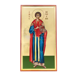 icona serigrafata su oro san panteleimon o pantaleone figura intera