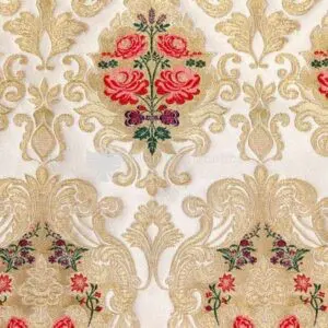 damasco venezia I 09 101 bianco oro fiori rossi