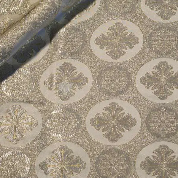 tessuto bizantino croce rotonda I 14 102 bianco ricamo argento oro