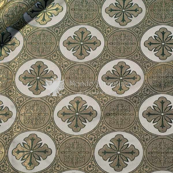 tessuto bizantino croce rotonda I 14 104 bianco ricamo oro verde