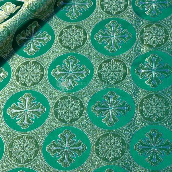 tessuto bizantino croce rotonda I 14 110 verde ricamo argento