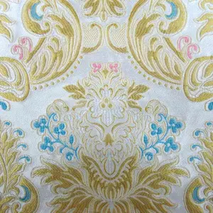 tessuto damascato I 10 109 bianco ricamo oro celeste