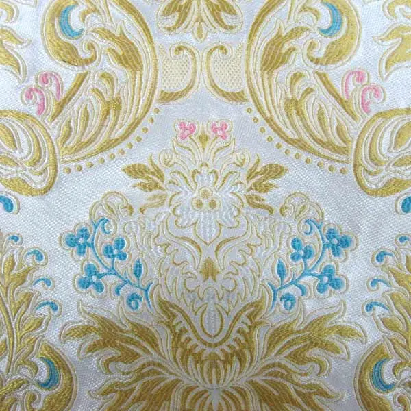 tessuto damascato I 10 109 bianco ricamo oro celeste