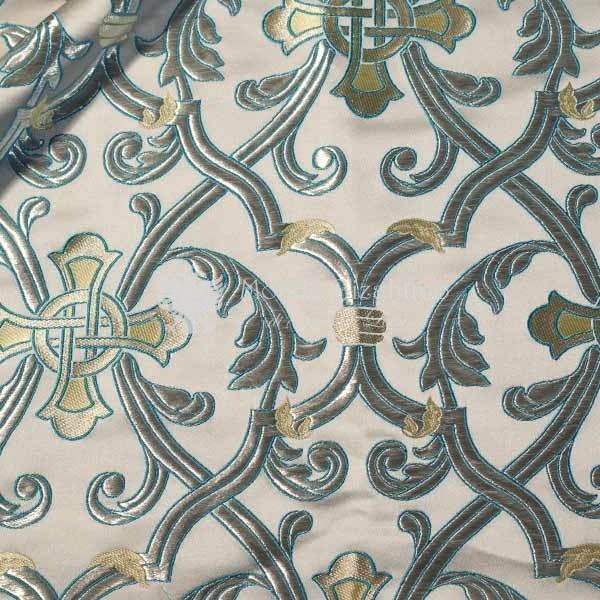 tessuto damascato I 29 106 bianco disegno argento celeste