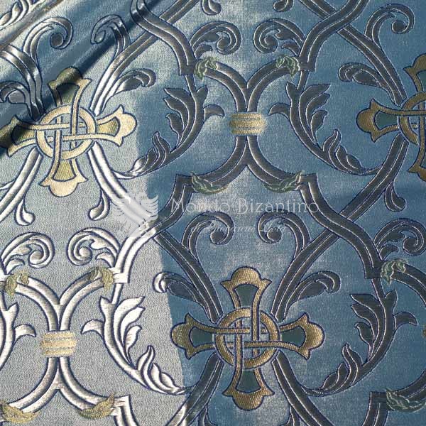 tessuto damascato I 29 108 azzurro disegno argento oro