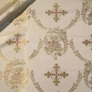 tessuto damascato I 31 102 bianco ricami oro rosso