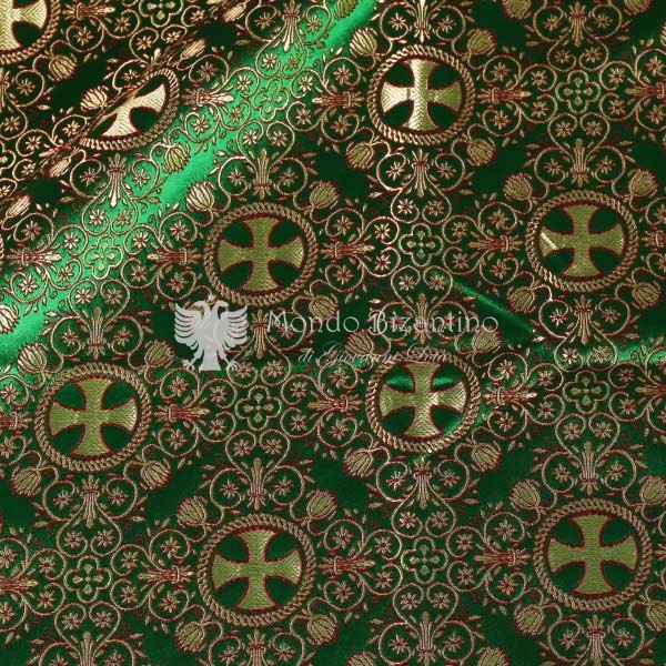 tessuto damascato I 37 110 verde disegno oro contorno rosso