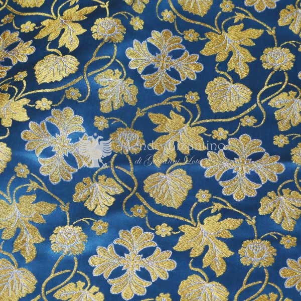 tessuto damascato I 48 106 blu motivo floreale oro argento