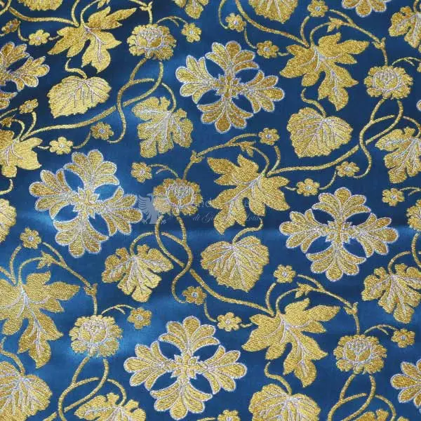 tessuto damascato I 48 106 blu motivo floreale oro argento