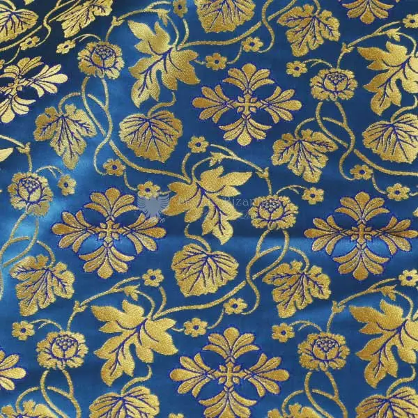 tessuto damascato I 48 107 blu motivo floreale oro