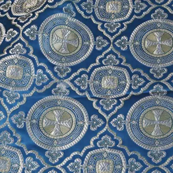 tessuto damascato I 51 112 blu ricami argento