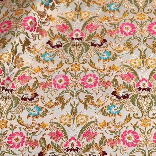 tessuto damascato I 73 101 bianco fiori rosa