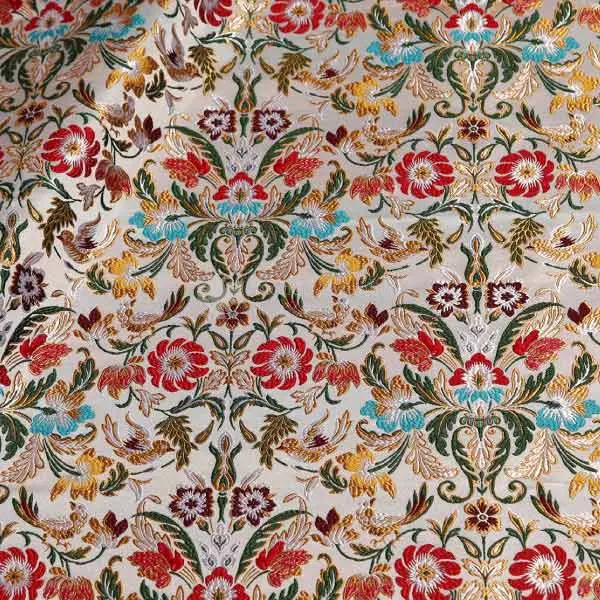 tessuto damascato I 73 103 bianco fiori rossi
