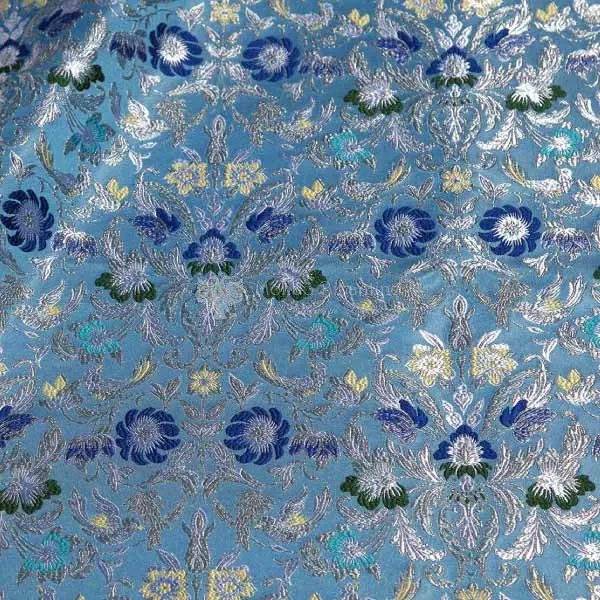 tessuto damascato I 73 106 celeste fiori blu