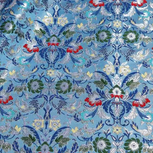 tessuto damascato I 73 107 celeste fiori verdi