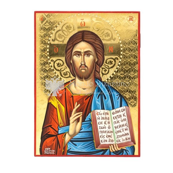 icona cristo pantocratore dipinta a mano con fondo oro a specchio 24 kt cm 30x22 1