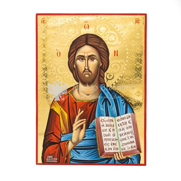 icona cristo pantocratore dipinta a mano con fondo oro a specchio 24 kt cm 30x22 2