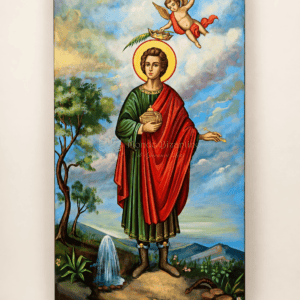 Icona dipinta a mano di San Panteleimon (San Pantaleone), medico e martire, tavola cm 28x50