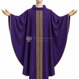 Casula viola in misto lana laminato oro con stolone in gallone oro - davanti